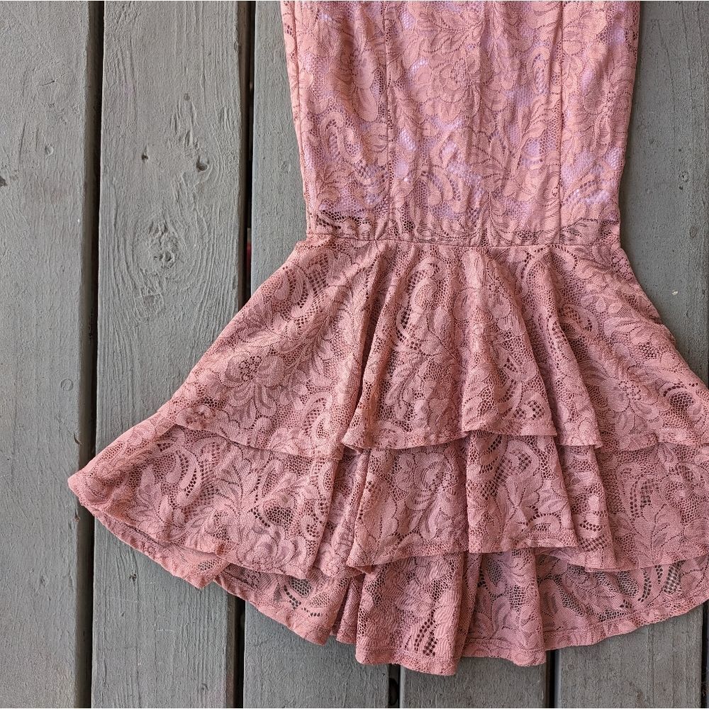 Michael Costello x Revolve Pink Lace High Waist‎ Cut Out Ruffle Pencil Skirt S - Picture 3 of 7